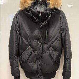 Mackage Dixon Black Bomber Down Jacket with Fur Hood - Size 36